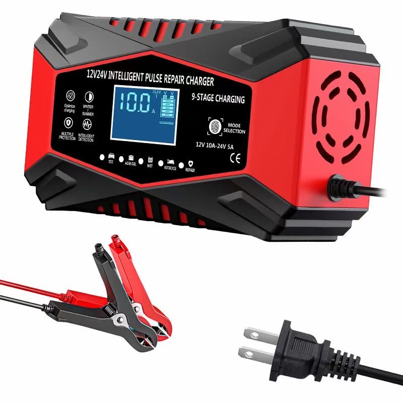 portable motorcycle car battery charger ,12/24V automatic charging 7-stage pulse lead acid battery charger