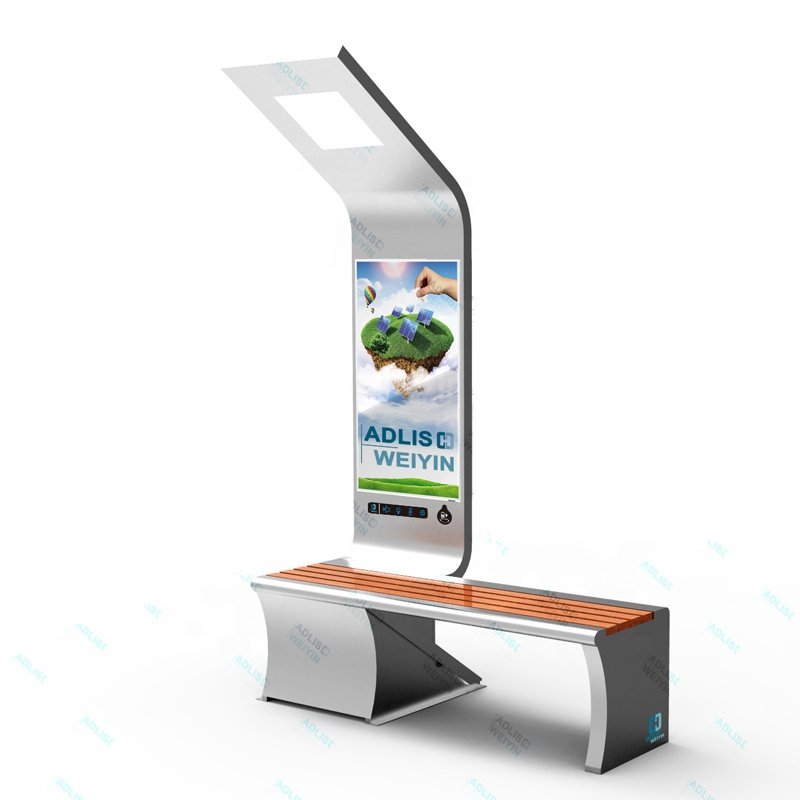 Smart Solar LED Advertising Lighting Box Phone Charger Outdoor Urban Bench