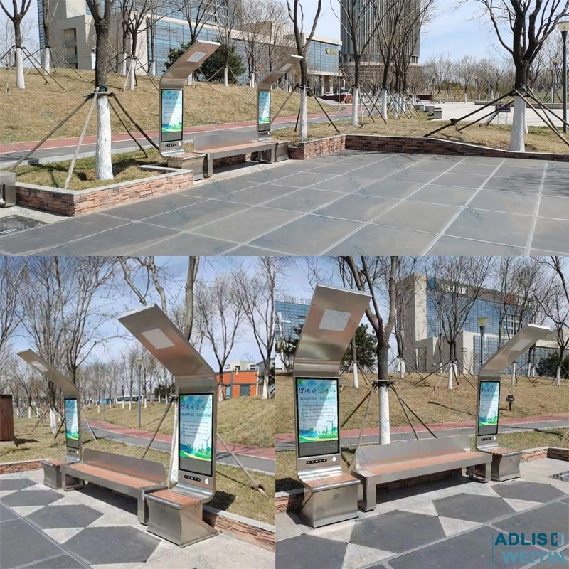 Smart Solar LED Advertising Lighting Box Phone Charger Outdoor Urban Bench
