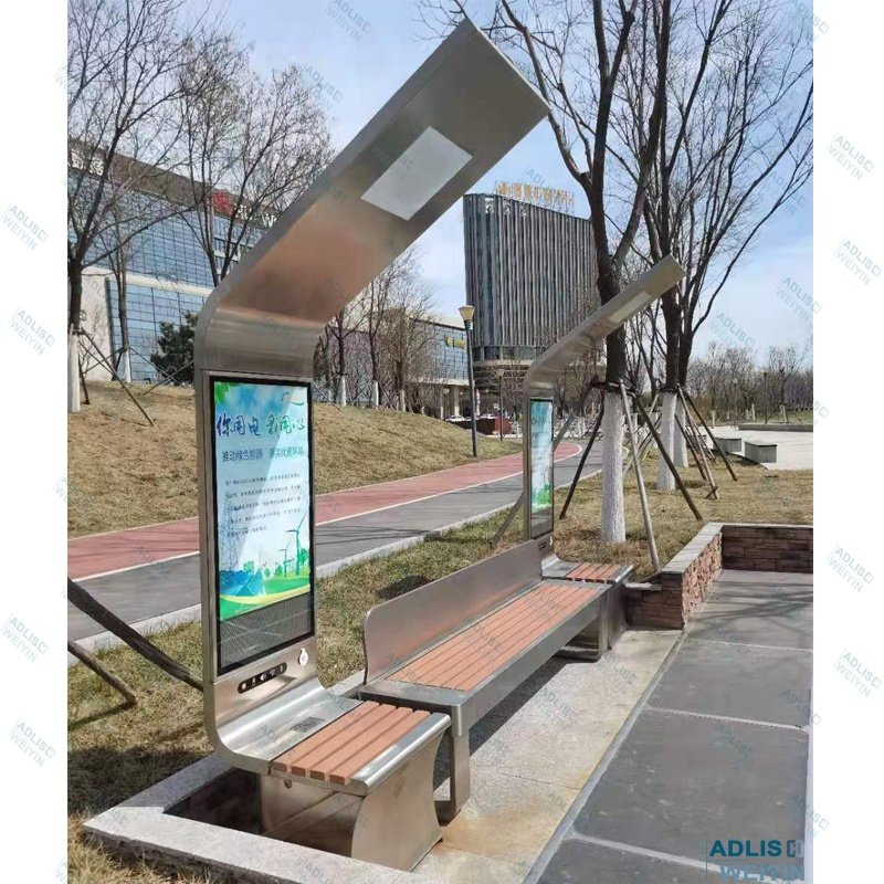 Smart Solar LED Advertising Lighting Box Phone Charger Outdoor Urban Bench