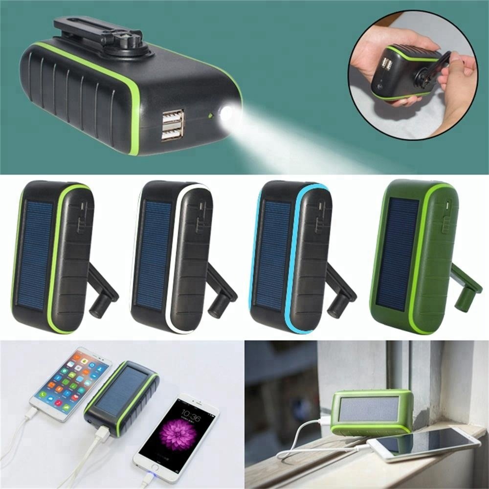 New Premium CE RoHS FCC Solar Mobile Phone Charger Hand Crank Dynamo Power Bank with Flashlight
