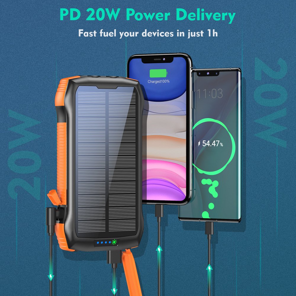 High Quality 33500mah Solar Charger Power Bank Fast Charging Waterproof Qi Wireless Charger Portable Power Banks For Cell Phone