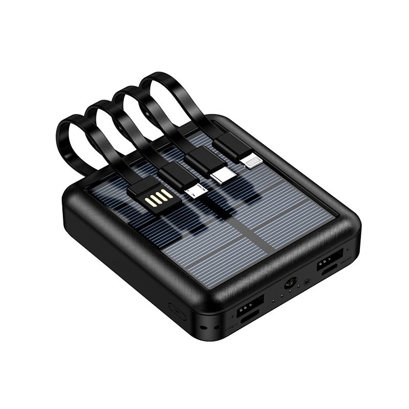 Solar power bank portable phone charger solar powerbank High Capacity 10000mah solar Power Bank 4 In 1 Cables Solar Power Bank
