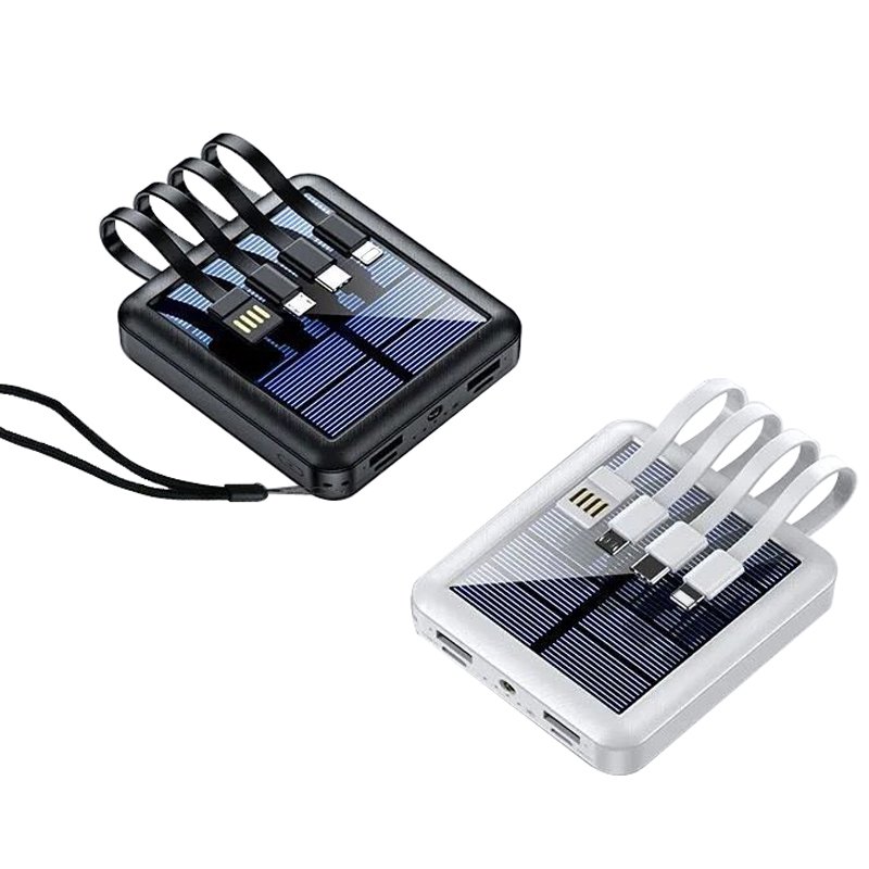 Solar power bank portable phone charger solar powerbank High Capacity 10000mah solar Power Bank 4 In 1 Cables Solar Power Bank