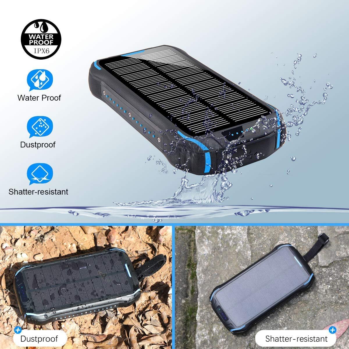 26800mah Newest Model Portable Solar Mobile Phone Charger Universal Solar Power Bank Charger with Hook 25000mah High Capacity Ce
