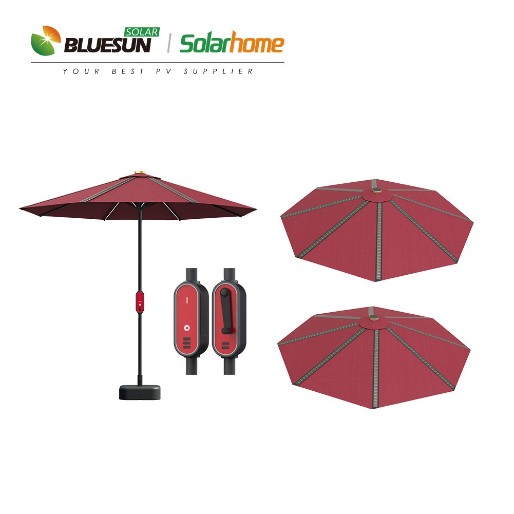 Bluesun solar power umbrella with night illumination solar charger umbrella with USB charger