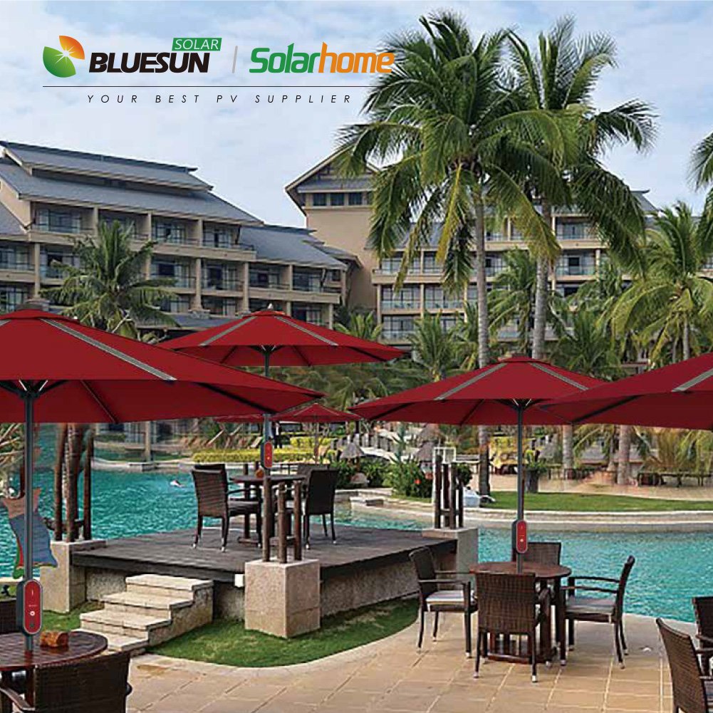 Bluesun solar power umbrella with night illumination solar charger umbrella with USB charger