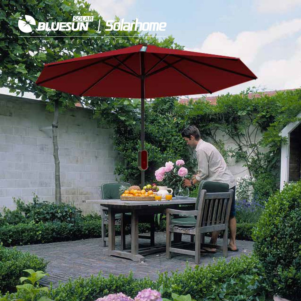 Bluesun solar power umbrella with night illumination solar charger umbrella with USB charger