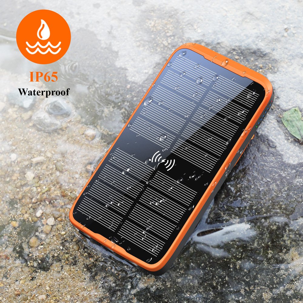 Solar Charger 30000mAh High Capacity Power Bank with Built-in Type-C USB Input Cables Wireless Charging for Cell Phone