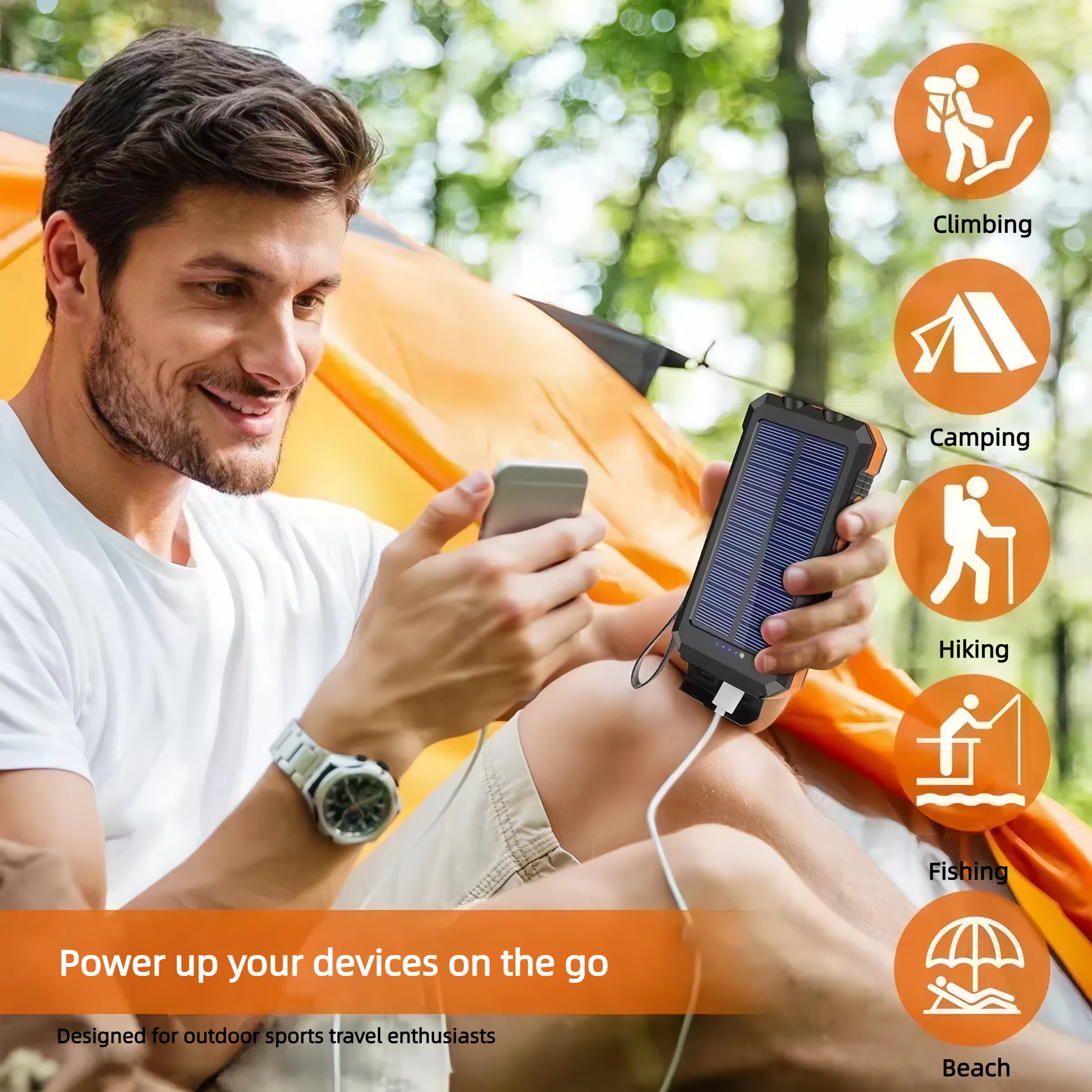 New Multi-function Solar Charger Wireless Fast Charging Portable Powerbank Waterproof Power Bank