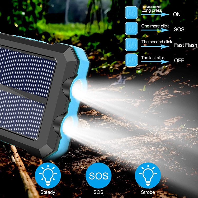 Kitway Solar Power Bank LED Light Green Energy Charging Bank Solar Panel Portable Charger Power Adapter for Outdoor Enthusiasts