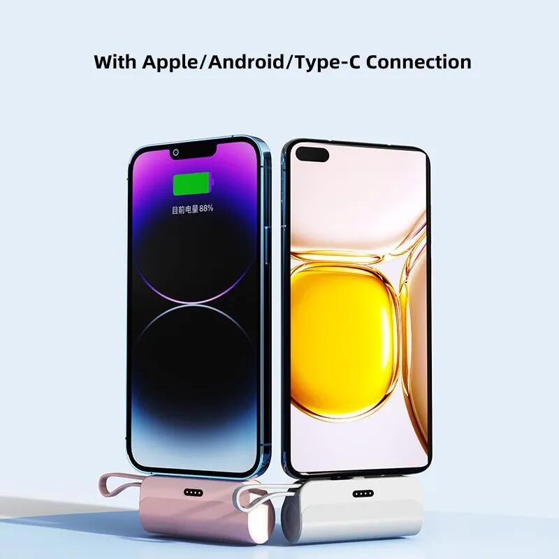 New Mini Portable Charger with built-in cable 5000mAh ultra compact Mini Power Bank small battery pack charger