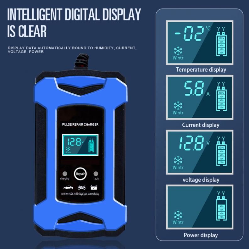 Car Battery Charger 12/24V 8A Touch Screen Pulse Repair LCD Battery Charger For Car Motorcycle Lead Acid Battery Agm Gel Wet
