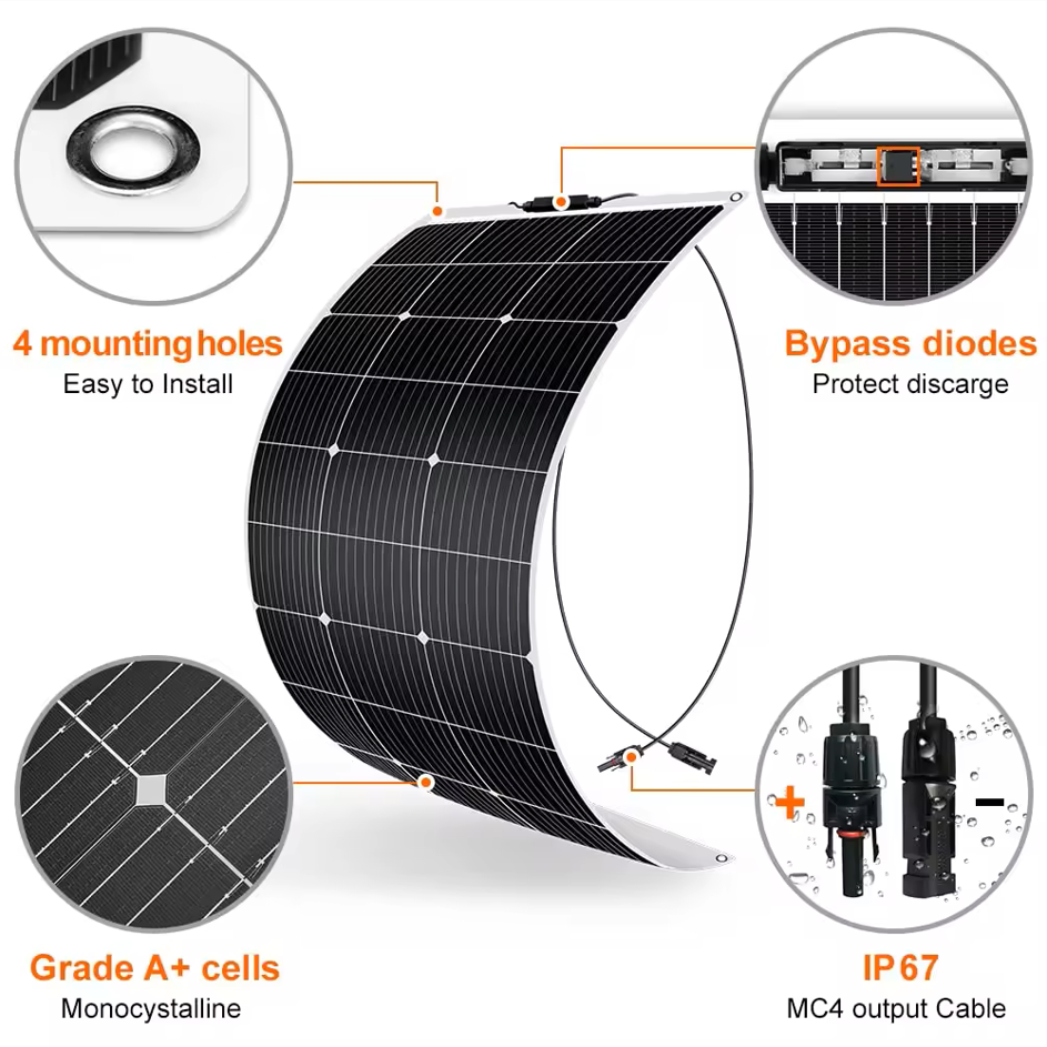 Caravans Motorhomes Use Semi Flexible 100w 180 Watt Solar Panel Charger Panneau Solaire Plug And Play