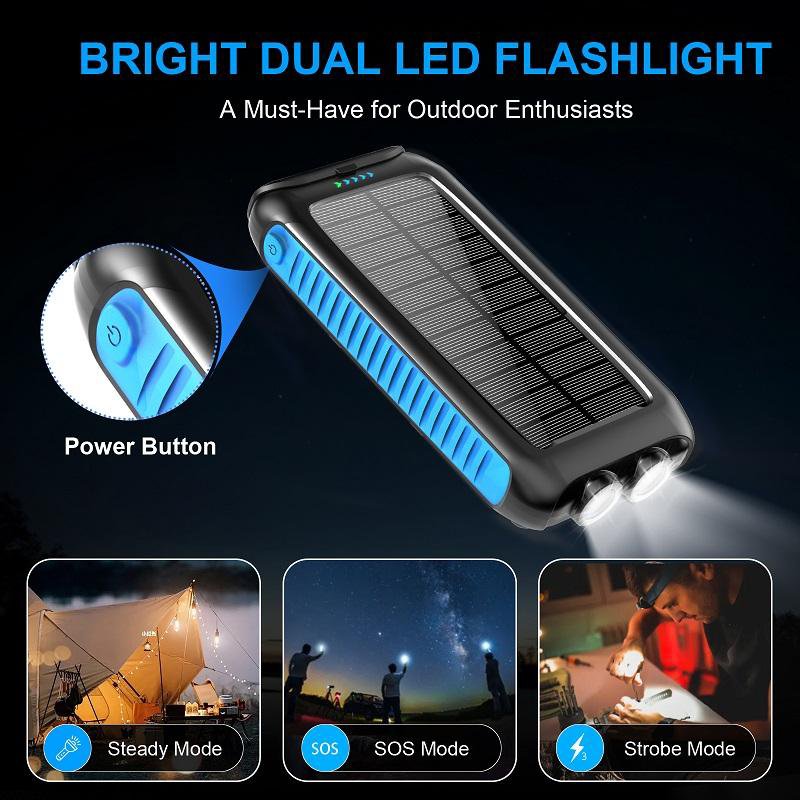 2024 New Products Waterproof Outdoor Travel Portable Solar Charger Power Bank 20000mah for Mobile Phone