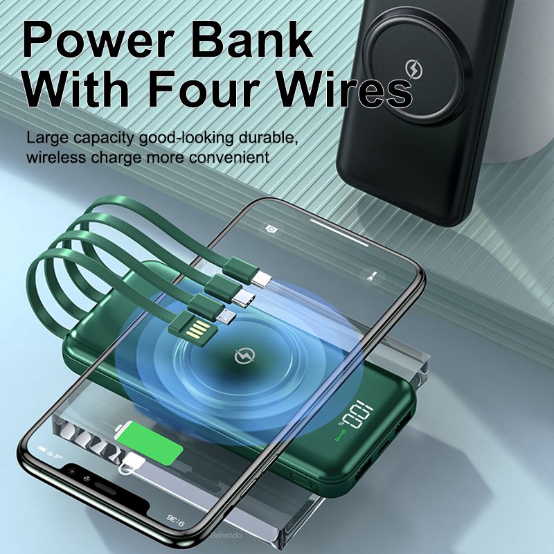 10000mAh Ultra Slim Fast Charge Wireless Power Bank with Cables Digital Power Display Chargers Batteries & Power Supplies