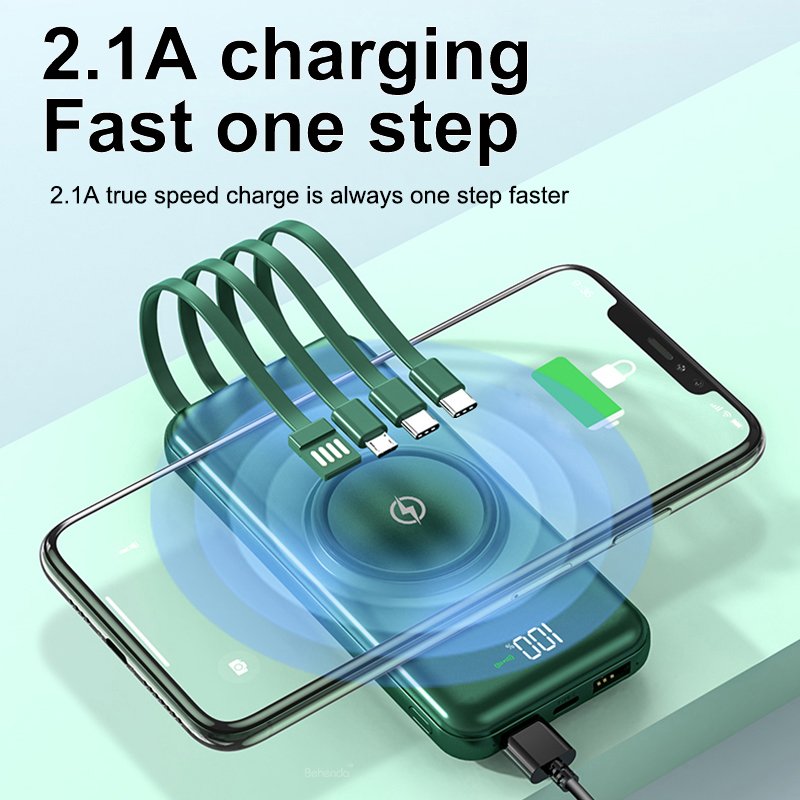 10000mAh Ultra Slim Fast Charge Wireless Power Bank with Cables Digital Power Display Chargers Batteries & Power Supplies