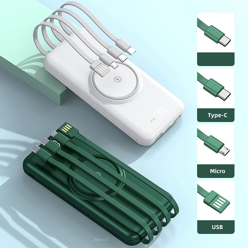 10000mAh Ultra Slim Fast Charge Wireless Power Bank with Cables Digital Power Display Chargers Batteries & Power Supplies