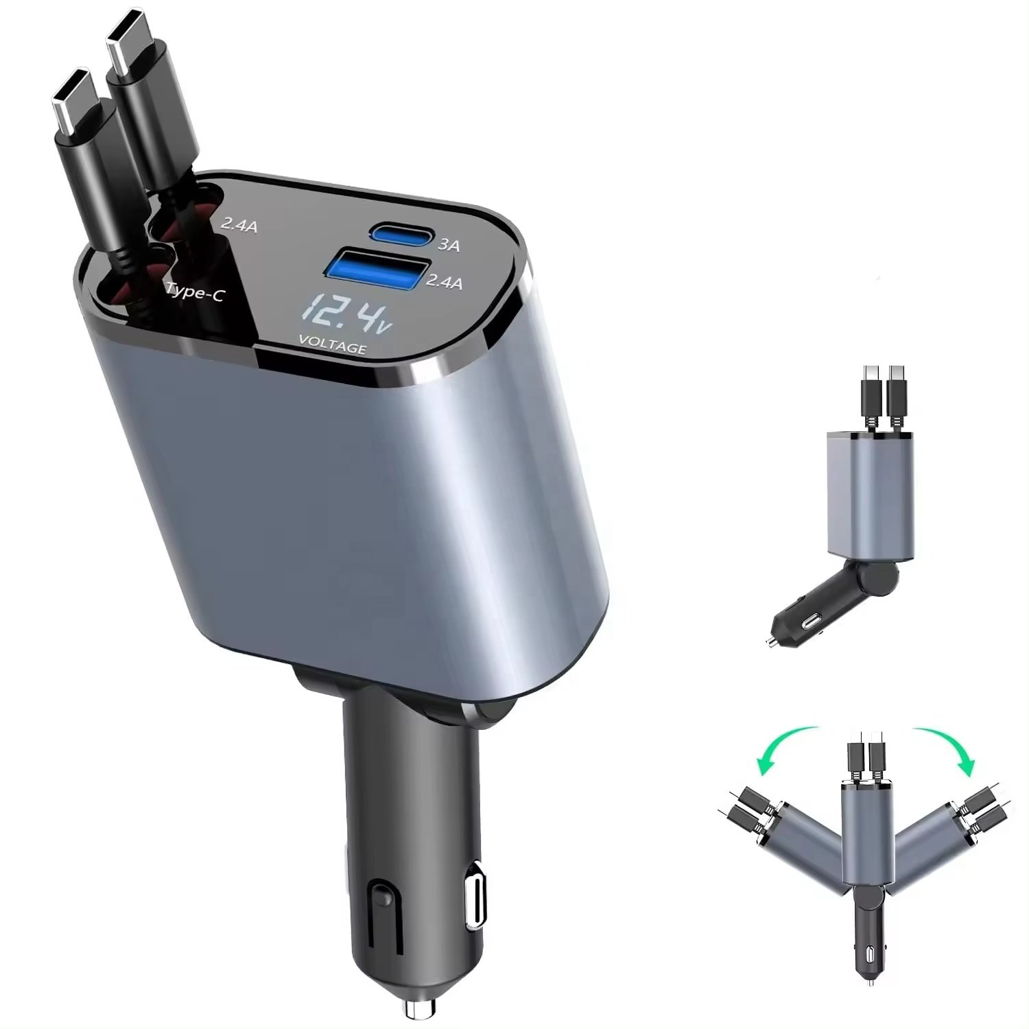 100W 4 in 1 Multi -function Fast Car Phone Charger Retractable Car charger car solar charger for all mobile phone
