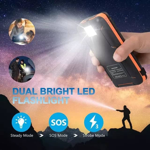 10000-30000mAh Portable Solar Panel Charger Power Bank with LED Flash Light IP67 Fast Charger for Outdoor Hiking Camping