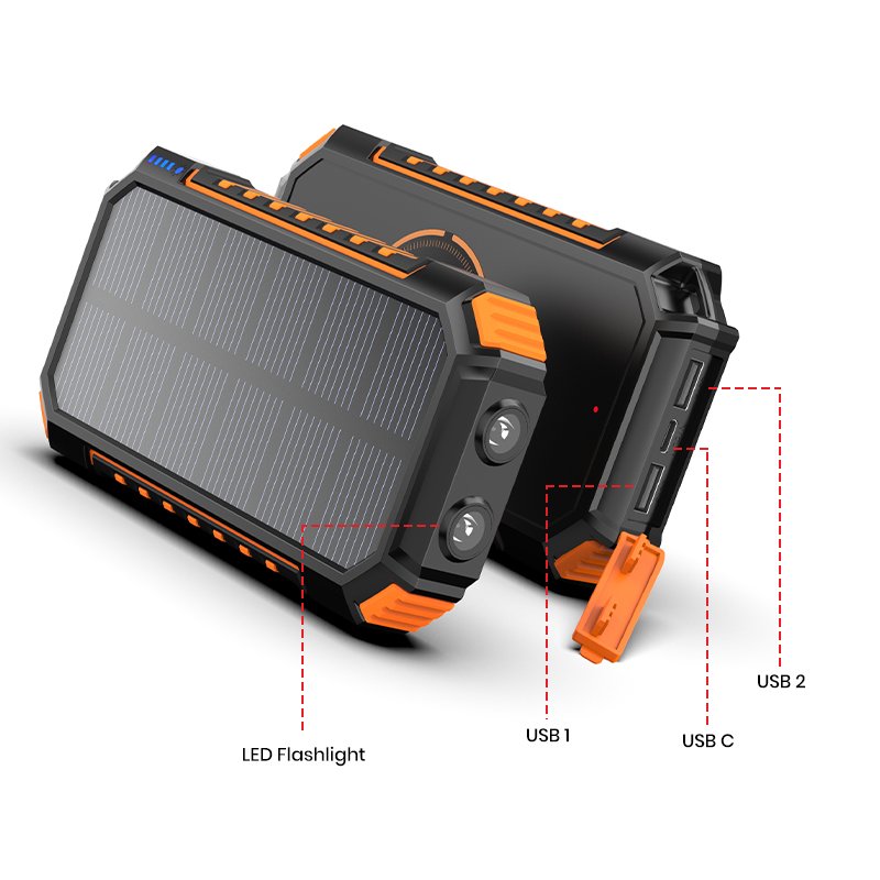 Waterproof Wireless Charging Solar Panel Powerbanks Fast Charging Mobile Phone Charger 20000mAh Portable Solar Power Bank