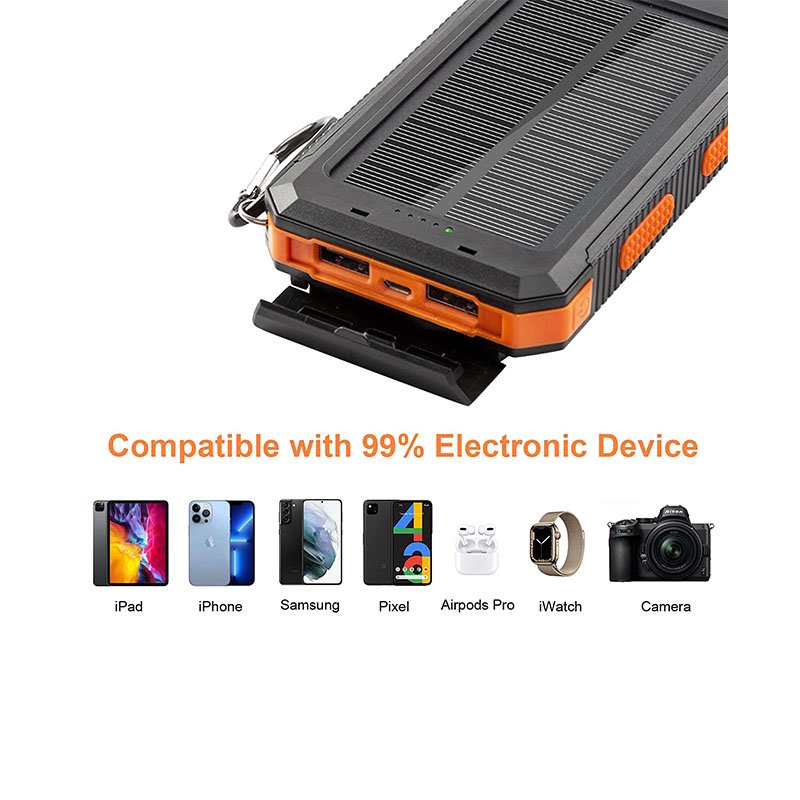China Factory Solar Power Bank 10000mAh Portable Solar Charger Aluminum External Battery Backup Ultra Outdoor Solar Power Bank