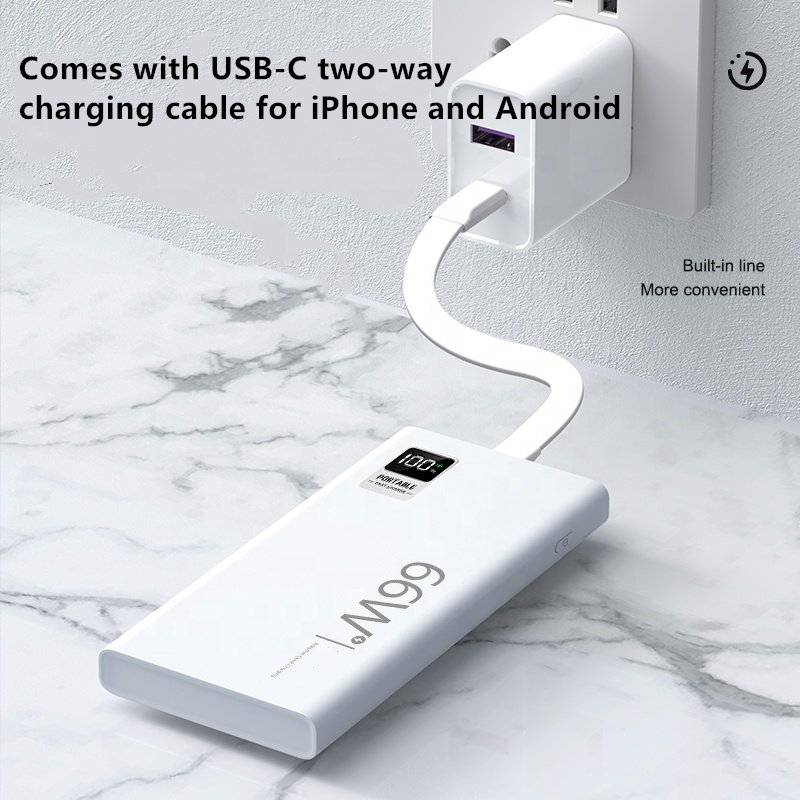 Manufacturer OEM LOGO Digital Display Ultra Thin With Fast Charger Travel Adapter Built In Cable 10000mAh Power Bank For Outdoor