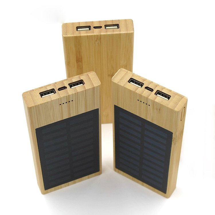 Custom Logo Bamboo Wood Outdoor Emergency Mobile Powerbank 10000mAh Solar Power Bank