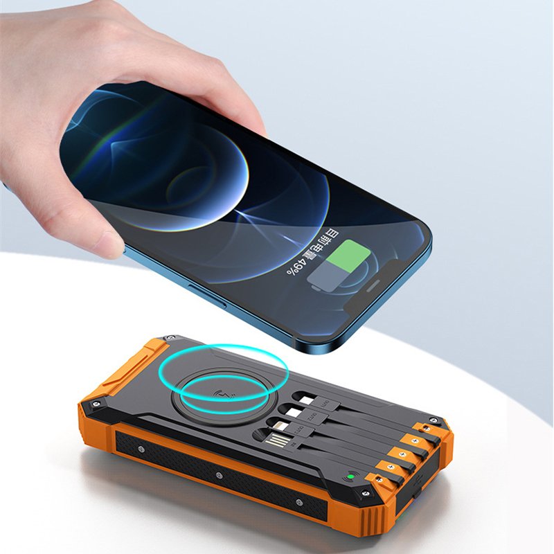 Large Capacity Solar Cell Phone Charger 20000-50000mah Wireless Charging Solar Power Bank with Cables