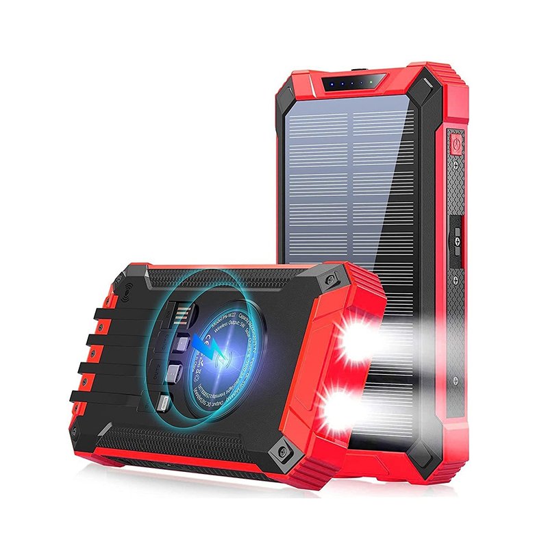 Large Capacity Solar Cell Phone Charger 20000-50000mah Wireless Charging Solar Power Bank with Cables