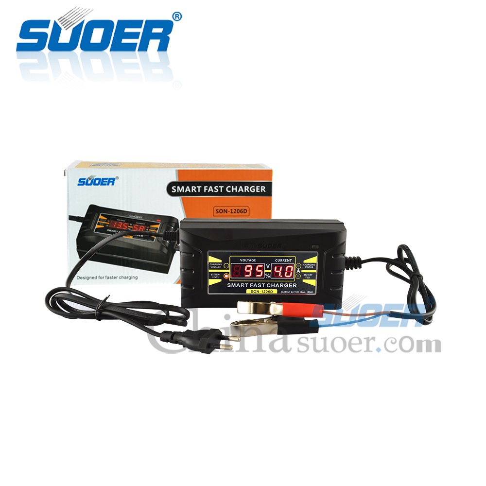 Suoer 12V 6A Lead acid Three Phase Smart Car Battery Charger With Digital Display