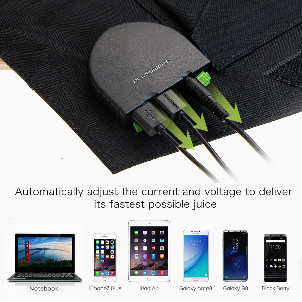 Allpowers Folding Solar Panel 18V 100W Portable Outdoors Solar Charger for camping