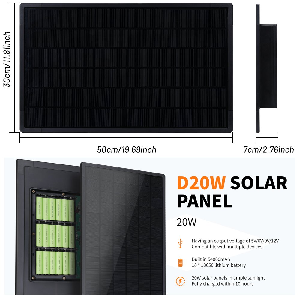 Solar Panel Micro USB Charger With Battery For Outdoor Camper Van Electric Fan Wireless Router Wifi Spotlight Camera 20w DC5521