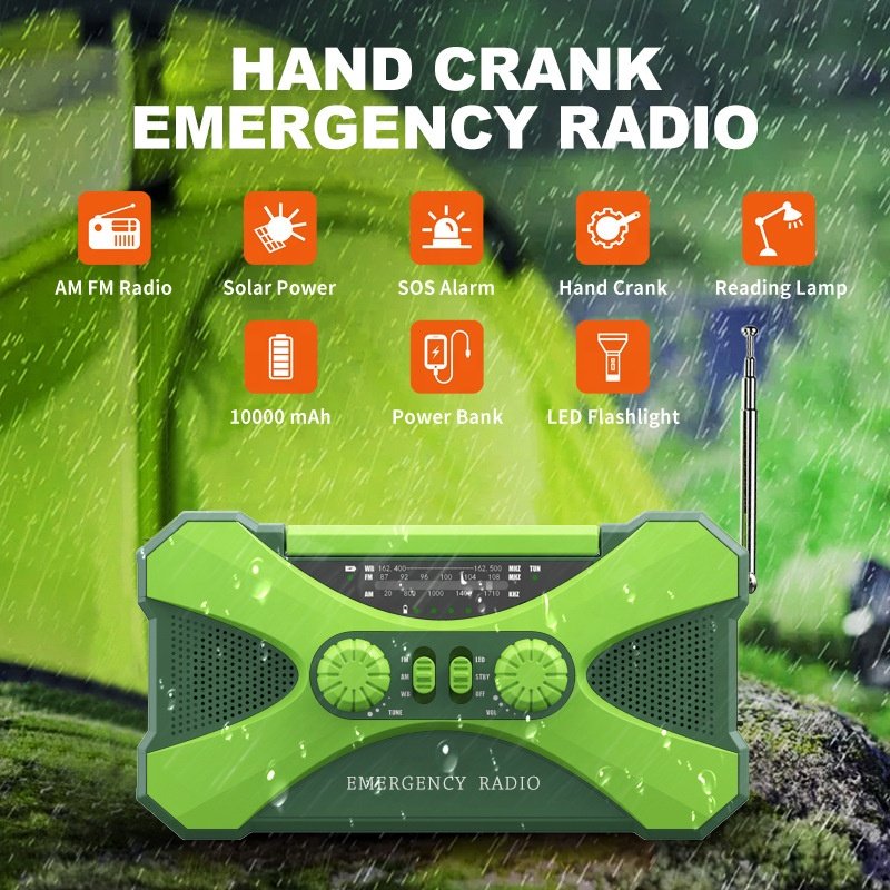 Solar Radio Hand Crank Charger Outdoor Led Flashlight Dynamo With Reading Lamp 10000mah 5200mah power bank