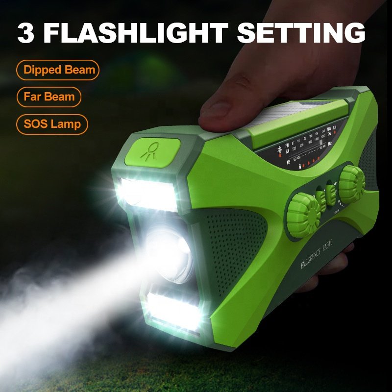 Solar Radio Hand Crank Charger Outdoor Led Flashlight Dynamo With Reading Lamp 10000mah 5200mah power bank