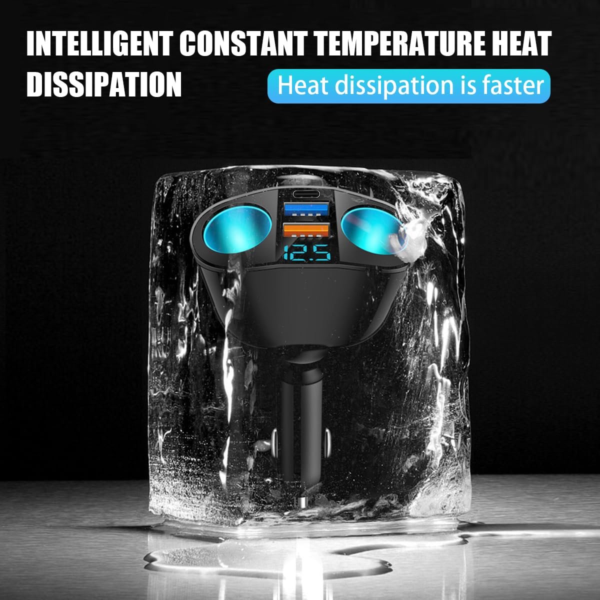 Car Cigarette Lighter Splitter 2 Socket USB QC3.0 Type-C 20W PD Fast Car Charger Adapter with LED Digital Display Dual USB Port