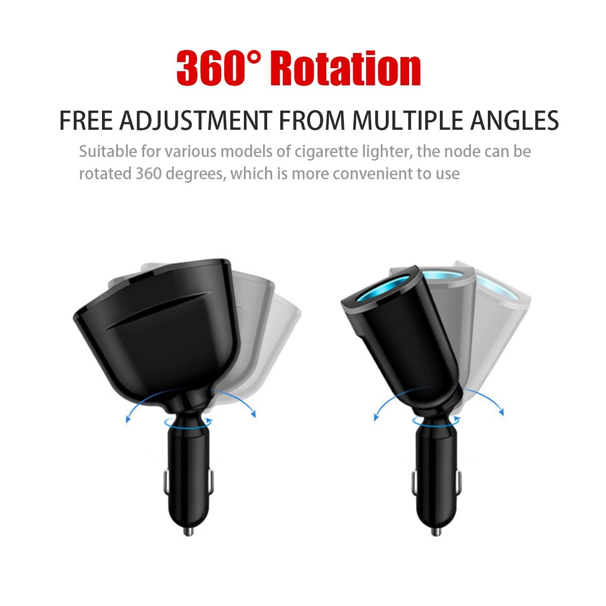 Car Cigarette Lighter Splitter 2 Socket USB QC3.0 Type-C 20W PD Fast Car Charger Adapter with LED Digital Display Dual USB Port