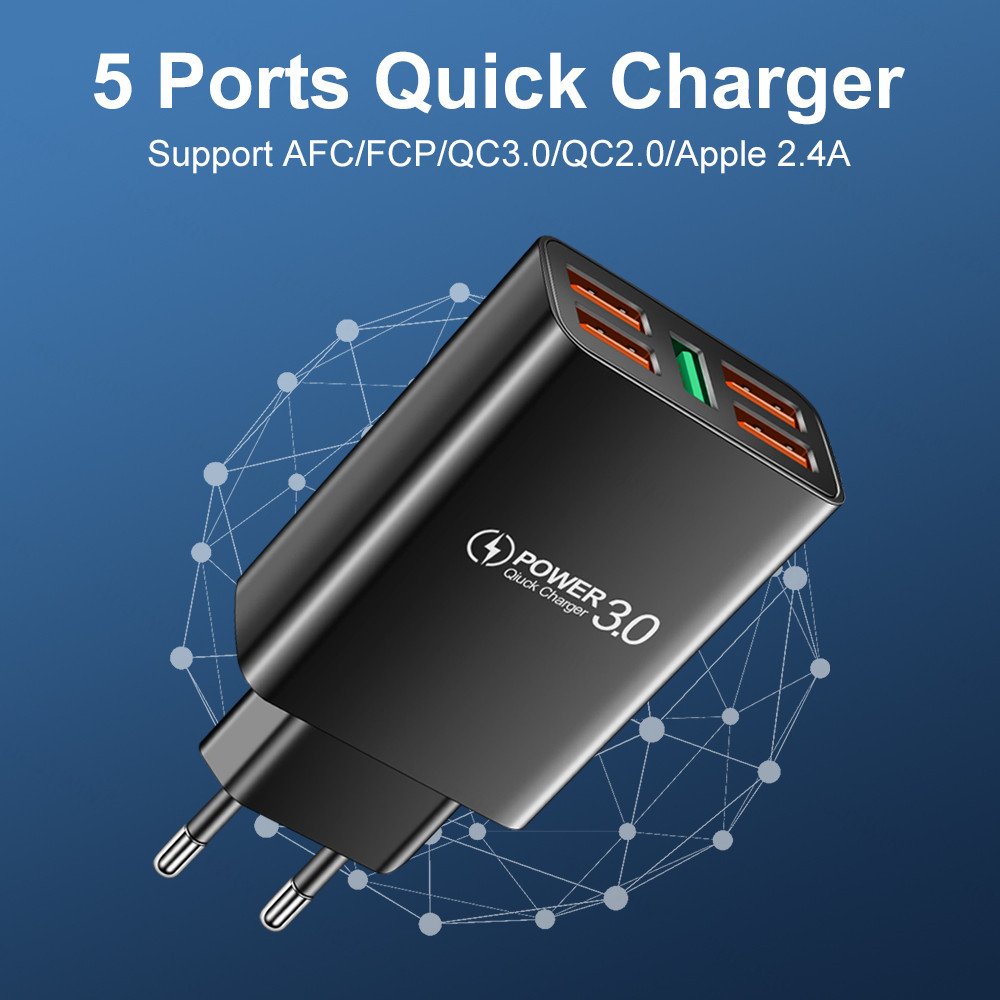 Cheap Charger QC3.0 5.1A 5 USB Phone Charger 5 Ports Quick Charger for IPhone 7 Samsung A6 A11 Electronic Devices
