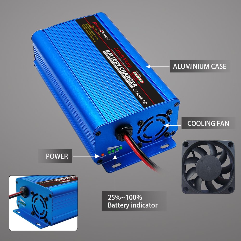 Universal worldwide used 24V 5A VRLA SLA AGM GEL lead acid battery charger mobility scooter solar battery charger