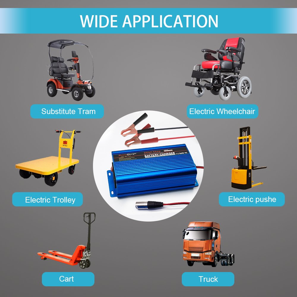 Universal worldwide used 24V 5A VRLA SLA AGM GEL lead acid battery charger mobility scooter solar battery charger