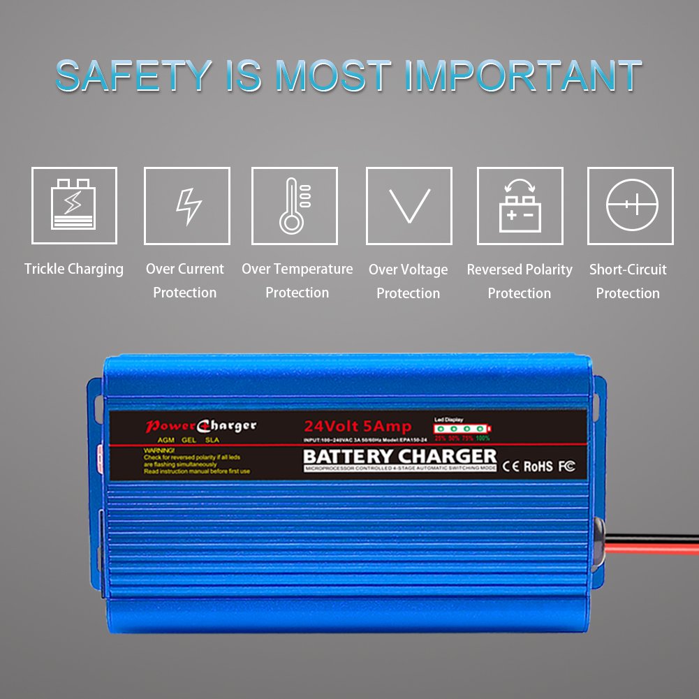 Universal worldwide used 24V 5A VRLA SLA AGM GEL lead acid battery charger mobility scooter solar battery charger