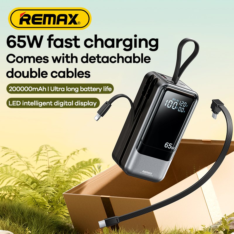 REMAX RPP-59 65W+60W PD+QC type c Fast Charging portable wireless battery 20000mAh Power Bank with 2 Detachable Cables powerbank