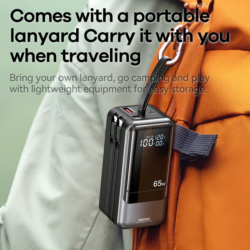 REMAX RPP-59 65W+60W PD+QC type c Fast Charging portable wireless battery 20000mAh Power Bank with 2 Detachable Cables powerbank