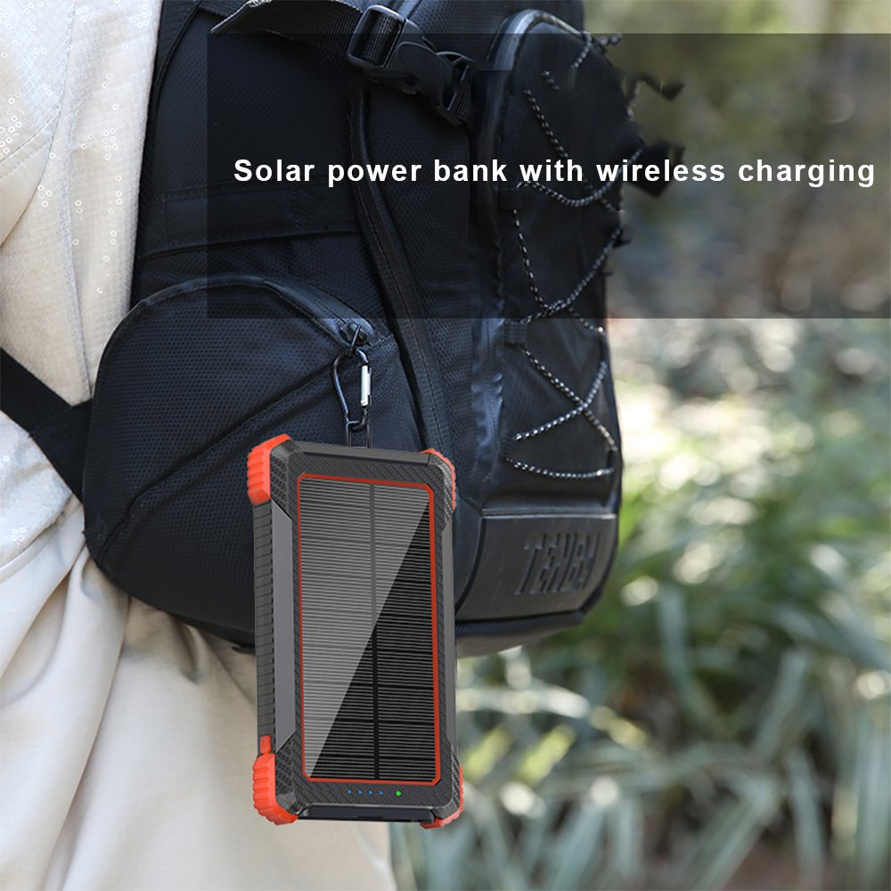 IS-SC05W Solaire 5W Wireless Charging Solar Powerbank With Led Torches Waterproof Key Chain Camping 10000mAh Solar Power Bank