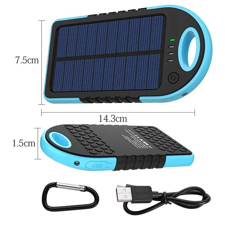 5000mAh Portable Charger Solar Power Bank Dual USB Waterproof Powerbank