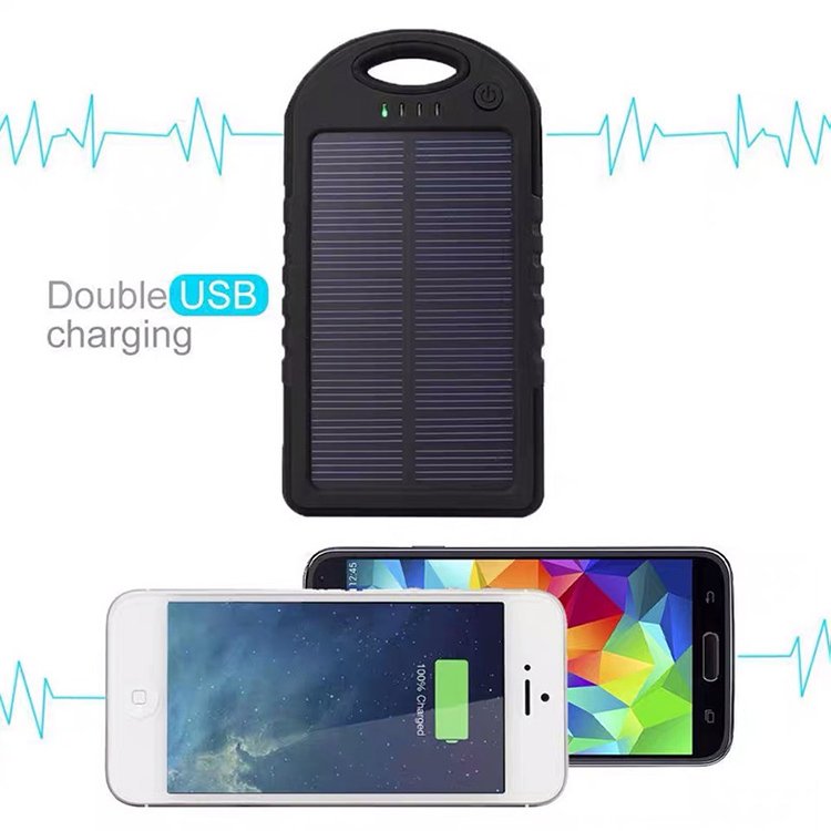 5000mAh Portable Charger Solar Power Bank Dual USB Waterproof Powerbank