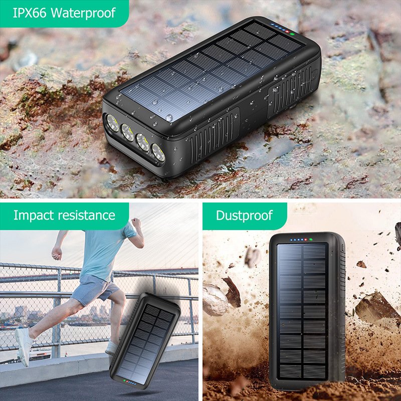 2024 New Hand Crank Solar Power Bank Built In Cables 30000mah Solar Charger Powerbank For Earthquake Disaster Travel Outdoor
