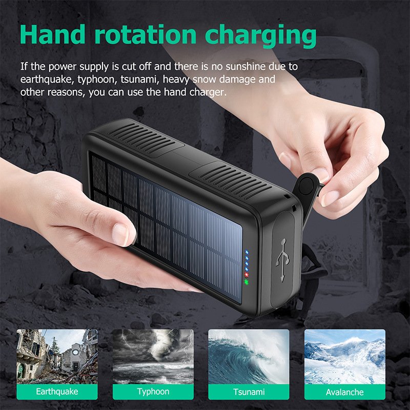 2024 New Hand Crank Solar Power Bank Built In Cables 30000mah Solar Charger Powerbank For Earthquake Disaster Travel Outdoor