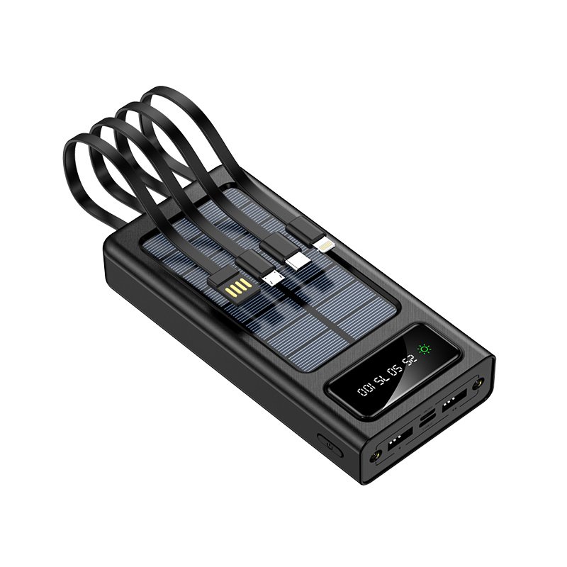 Mini Solar Power Bank Solar Panel Power Bank 20000 Mah Charger With Four Built-in Cables