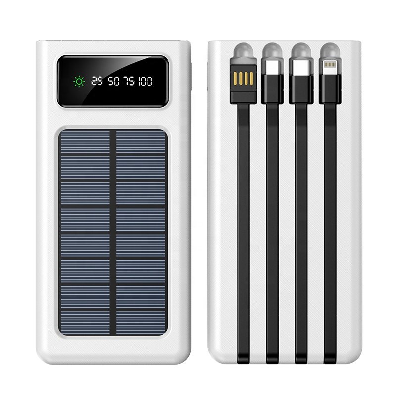 Mini Solar Power Bank Solar Panel Power Bank 20000 Mah Charger With Four Built-in Cables